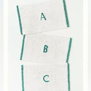 Anthropologie White and Green Monogram Bath Mats